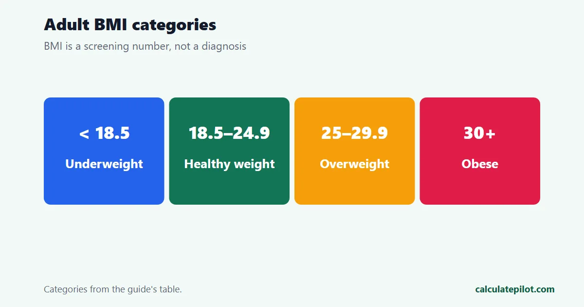 Adult BMI categories from underweight to obese