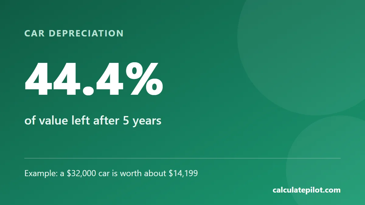 A 32,000 dollar car keeps about 44.4 percent of its value after five years