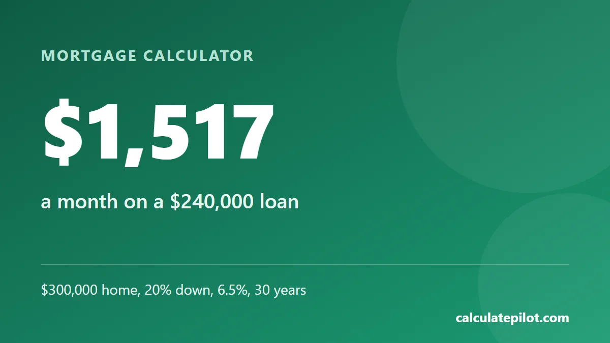 A 240,000 dollar loan at 6.5 percent over 30 years is about 1,517 dollars a month
