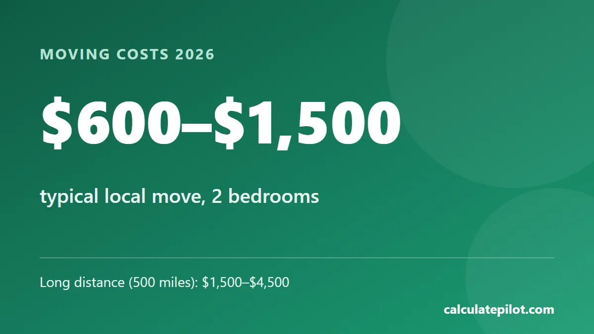 A local two-bedroom move costs about 600 to 1,500 dollars