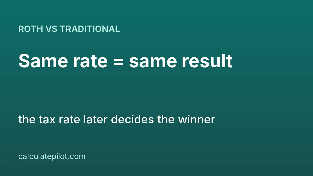 Roth versus traditional 401(k) after-tax result at three retirement tax rates