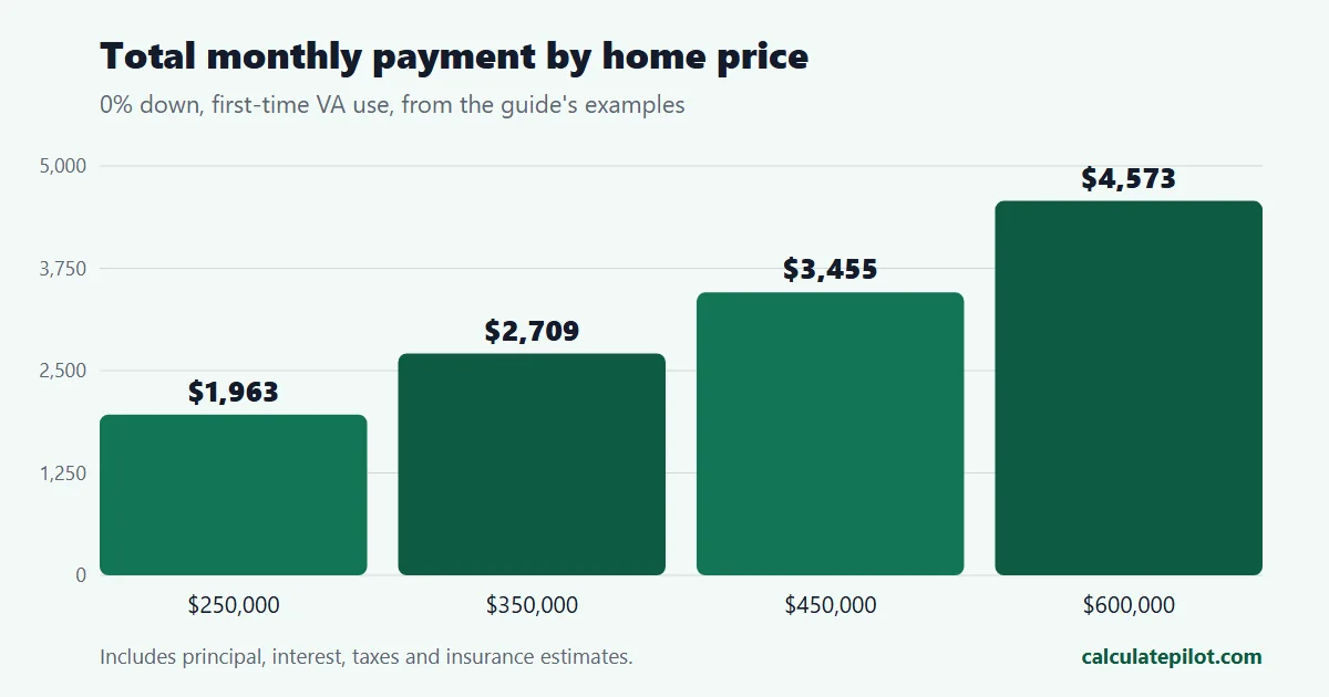 Bar chart of estimated VA loan monthly payments for four home prices
