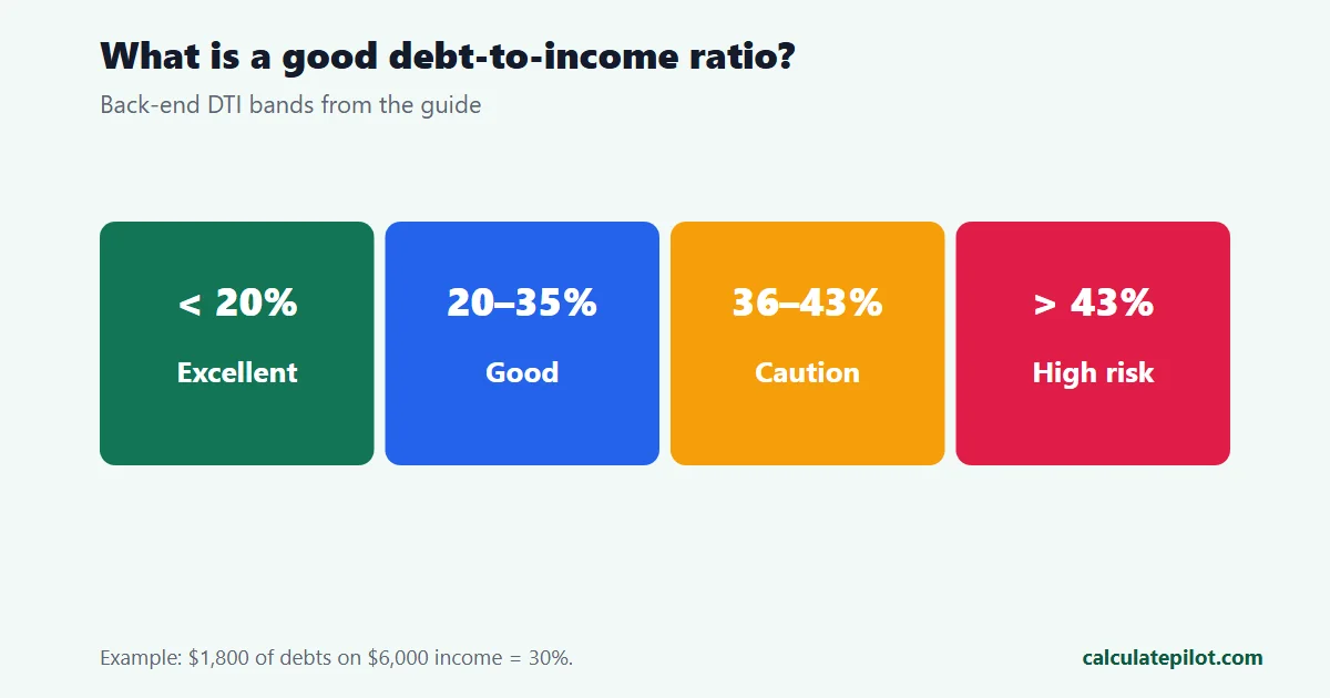 Debt-to-income ratio bands from excellent to high risk